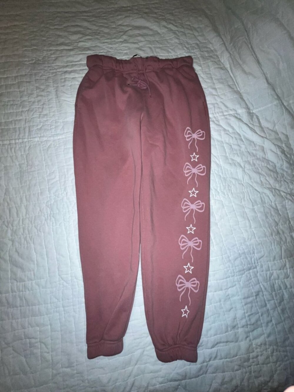 Celebrity Pink Womens Joggers With Bow & Star Print Elastic Waist Drawstring Dus